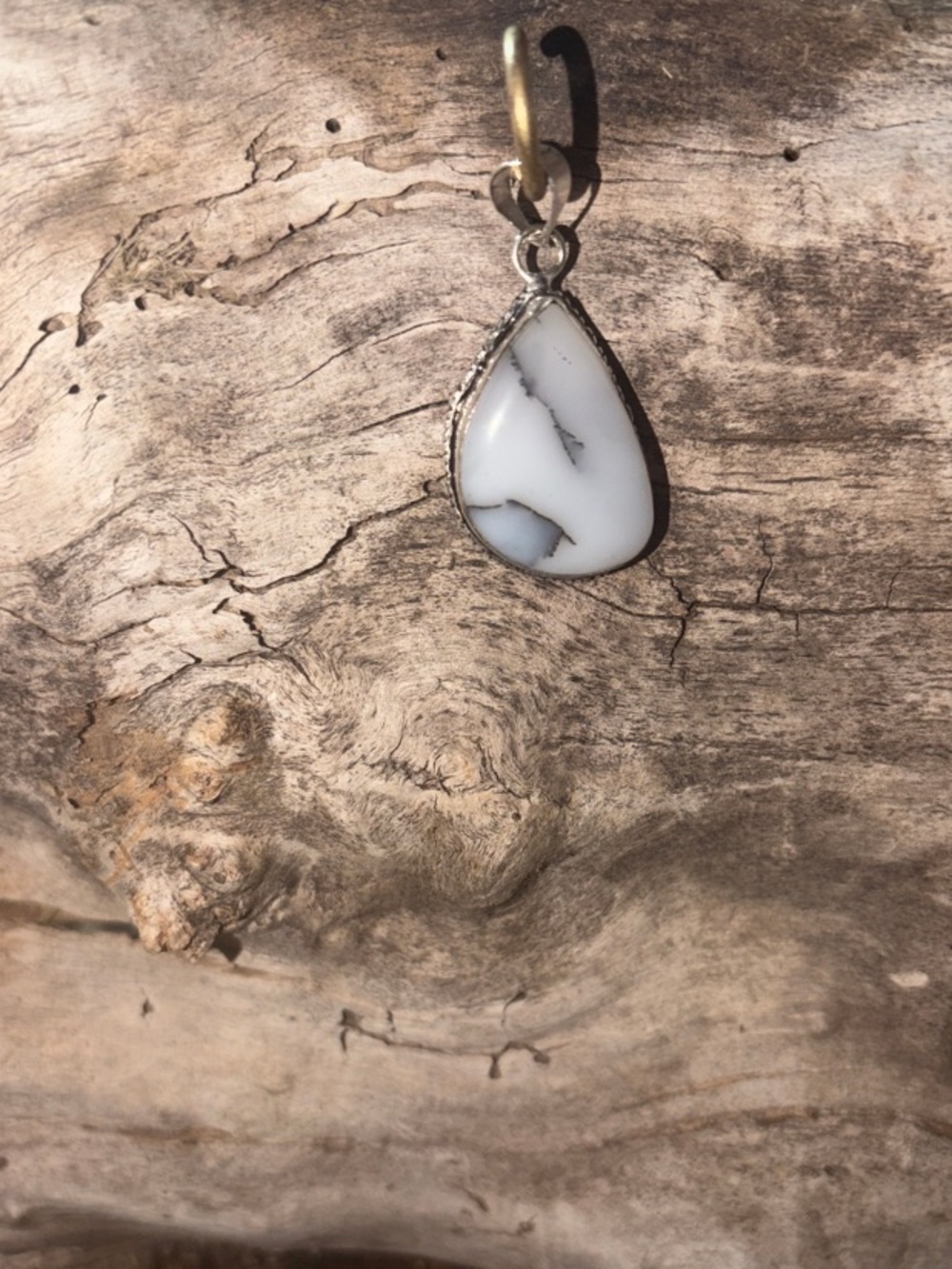 White Teardrop Stone Pendant Charm stamped in sterling silver